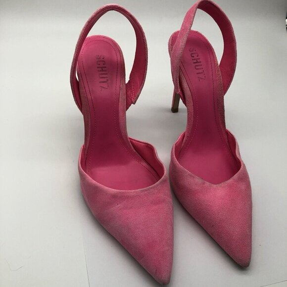 SCHUTZ Hot Pink Suede Slingbacks Size 8.5M Pointed Toe Stiletto - Picture 6 of 10